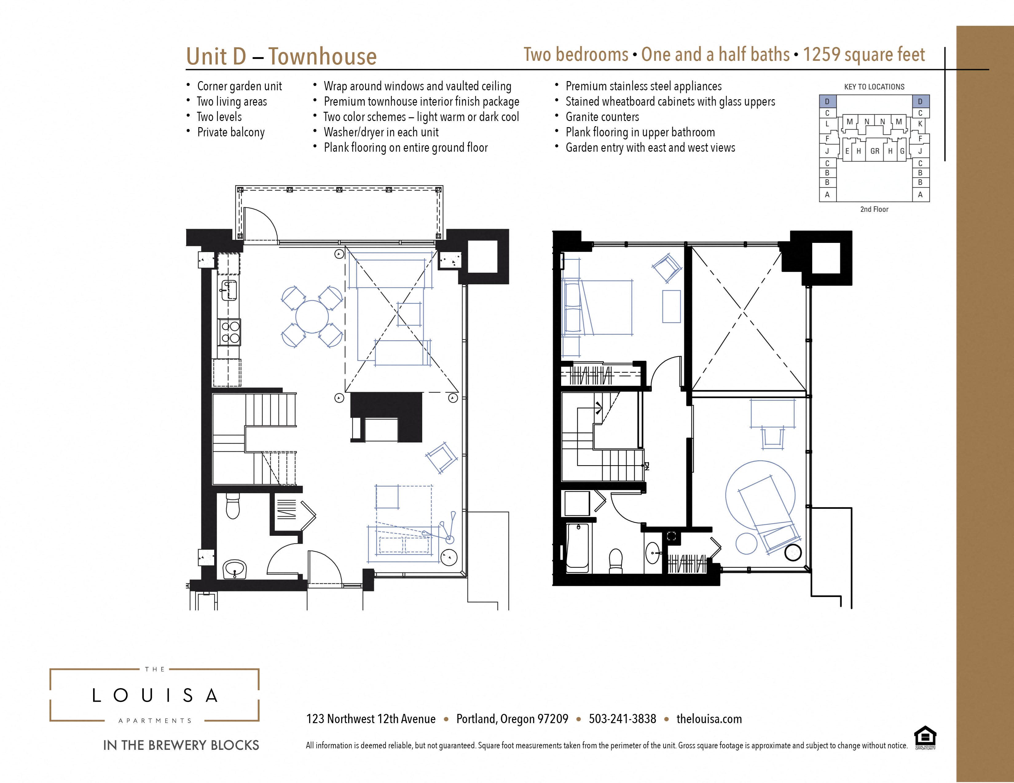 2 Bed 1.5 Bath (D) Floor Plan 2 Bed 1.5 Bath (D) Floor Plan at The Louisa Apartments in Portland, Oregon